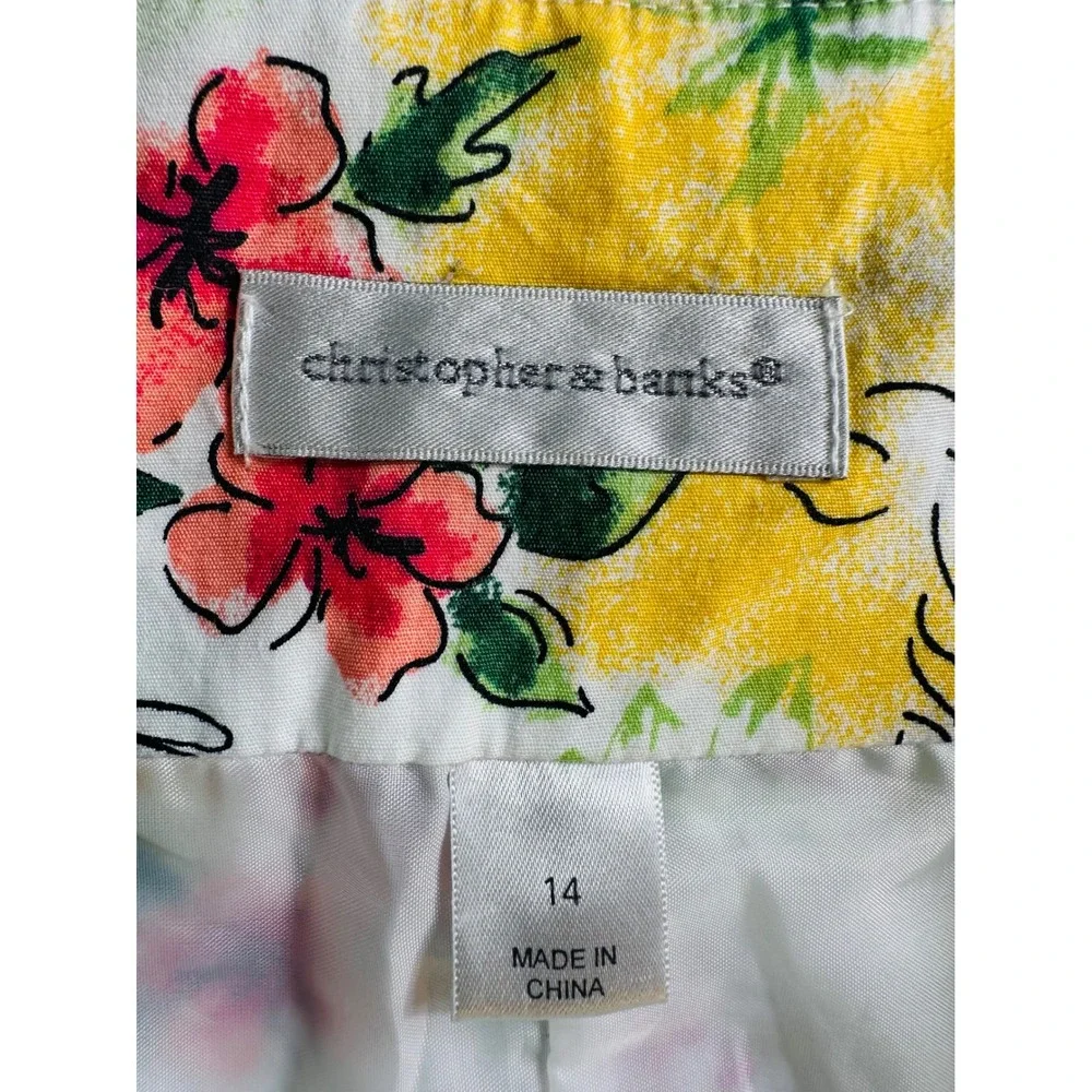 Christopher & Banks Tropical Beach Print Cotton A-Line Skirt Size 14 White Multi